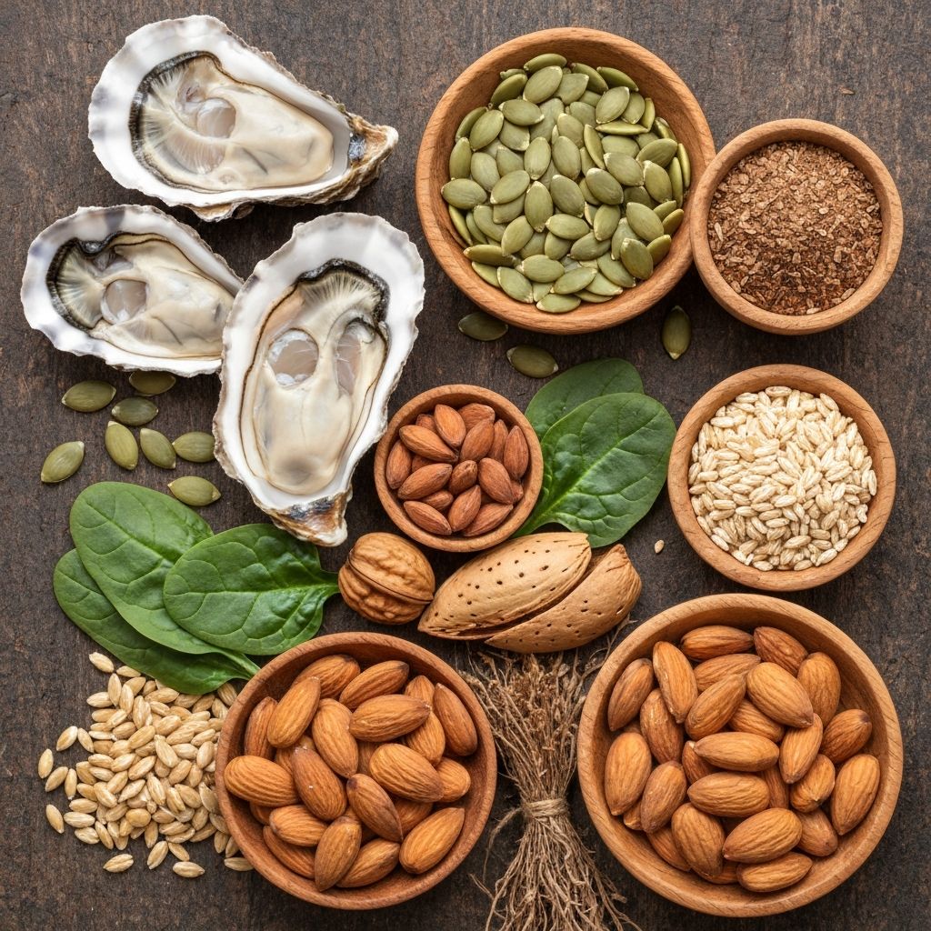 Mineral-rich foods including seeds, nuts, and vegetables